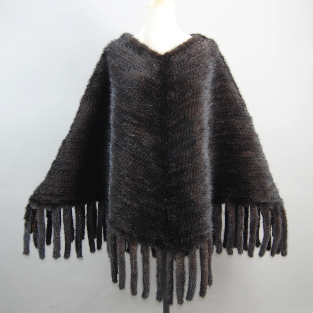2025 New Fashion Genuine Mink Fur Shawl With Hood Winter Mink Fur Jacket Knitted Real Mink Fur Poncho For Women Natural Fur Wrap
