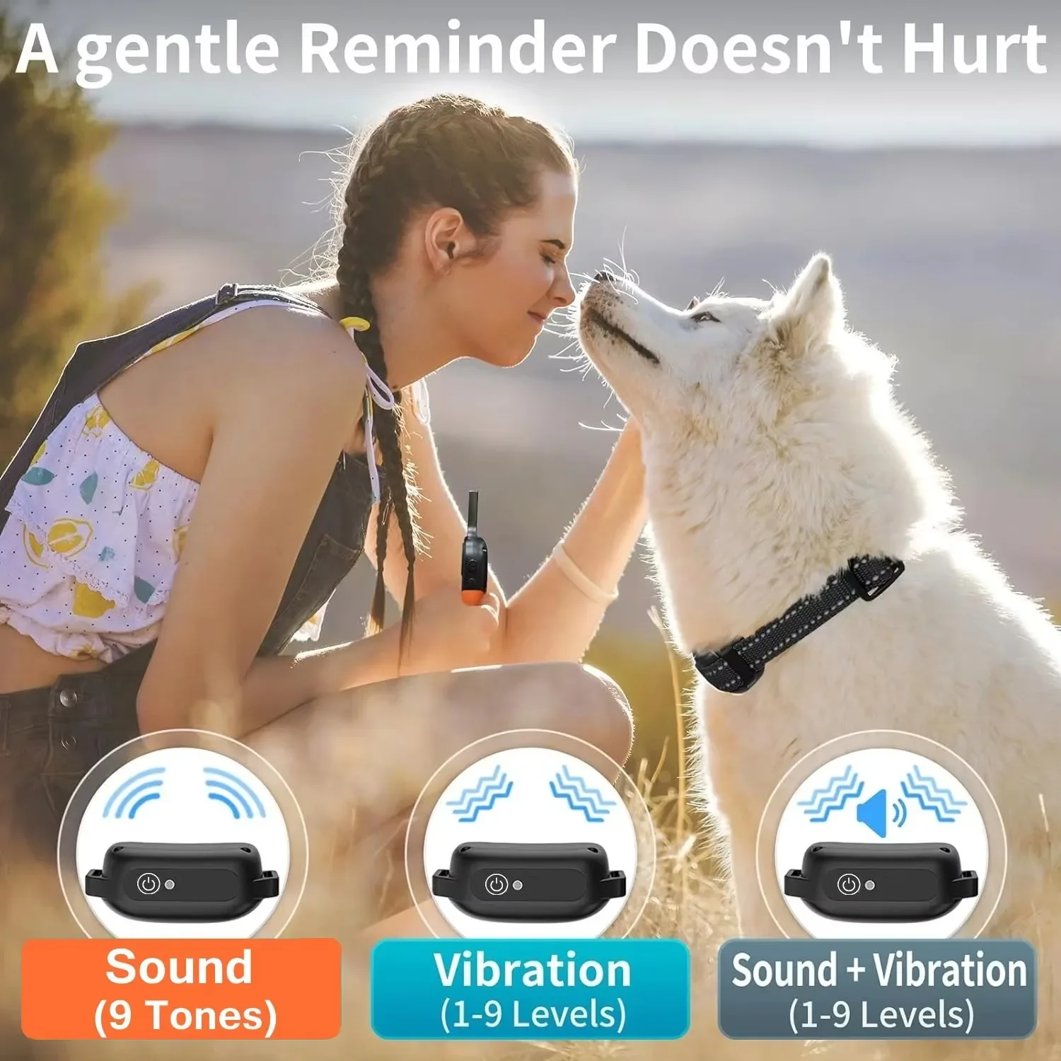 No Shock Remote Dog Training Collar Vibrating Dog Collar Beep Vibrate Electric Shock IPX7 Waterproof Rechargeable Bark Stop