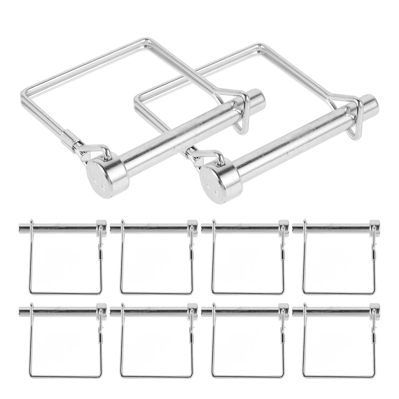 10Pcs 8x60mm Carbon Steel Zinc Plated Square Head Pin, Spring Locking Trailer Safety Fastener, Heavy Duty Hitch Coupler Clip