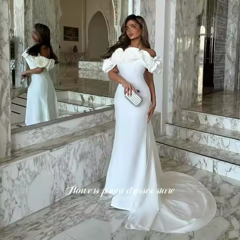 Flowers Mermaid Party Dress 3D Flower Evening Dress Off Shoulder Ball فستان سهرة Arabic Dress Women vestidos de novia Customized