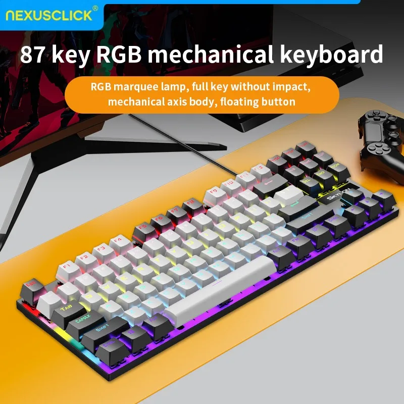 NexusClick K87 Mechanical Gaming Keyboard,Wired USB Plug&Play 50 Million Keystroke Shaft RGB Full Key No Conflict Office Keycaps