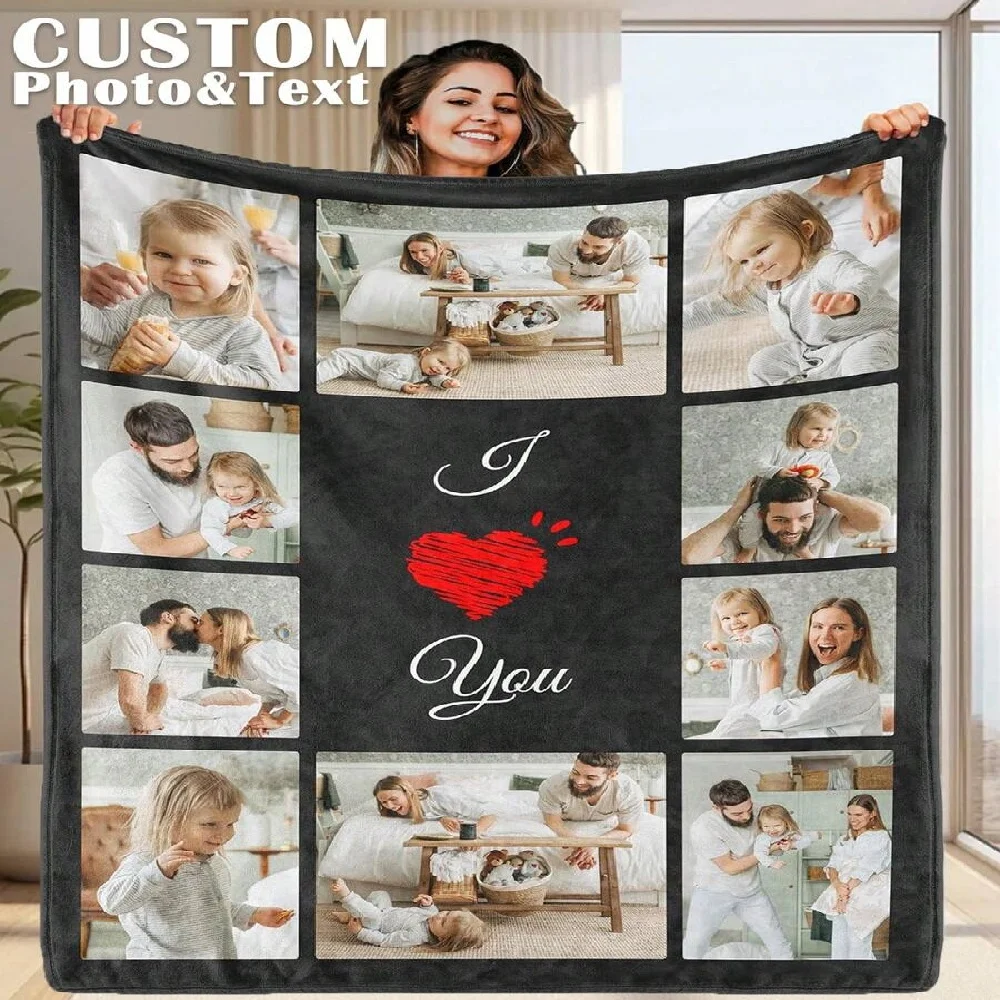 Manta con foto personalizada, manta con foto personalizada, manta con memoria, regalo familiar, regalos de Navidad personalizados para amantes, 1 ud.