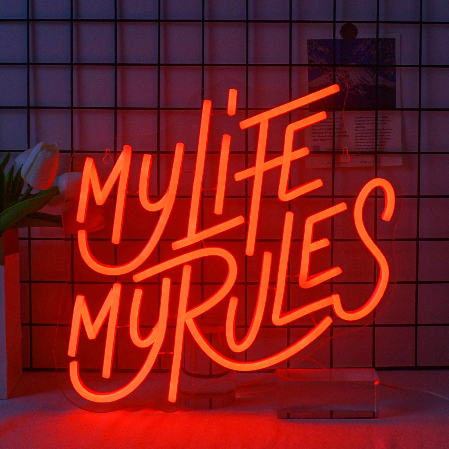 

My Life My Rules Neon Sign Red Light Bedroom Decor Led Neon Light for Wall Decor Game Room Party Shop Gifts USB Dimmable Neon