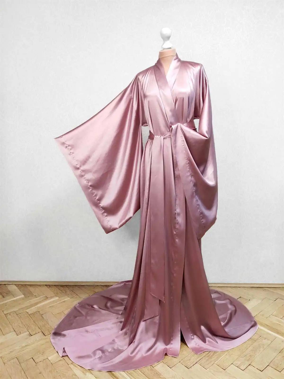 Classic Women Bathrobe V Neck Long Sleeve Pregnant Party Sleepwear Ribbon Robe Maternity Photo Evening Dresses Custom Made