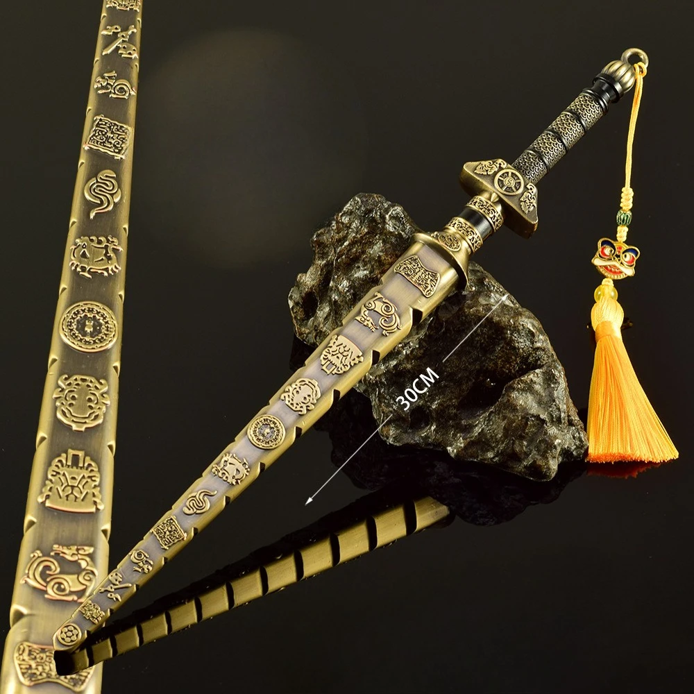 ดาบจีนโบราณ 30 ซม. ของเล่นสะสม งานฝีมือโลหะ ของตกแต่งโต๊ะทำงาน ของขวัญ
