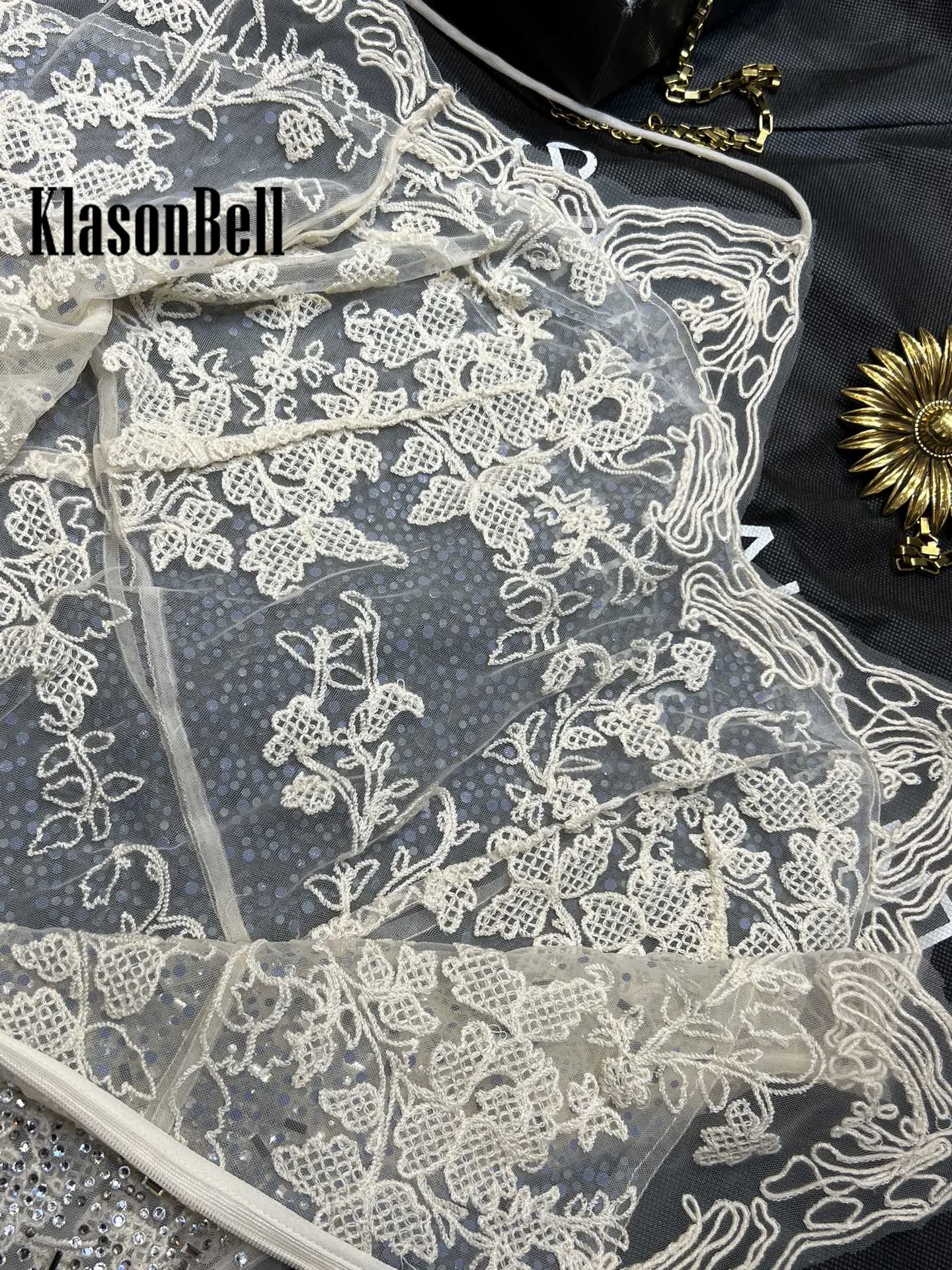 3.27  KlasonBell Luxury Temperament Embroidery Print Hand Beading Diamonds CryStal Sexy Spaghetti Strap Mesh Maxi Dress