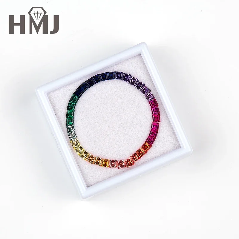 (36-70pcs Per Lot) Rainbow Bracelet Emerald Baguette Cut Lab Sapphire Necklace Jewelry Making Watch Bazel Stones