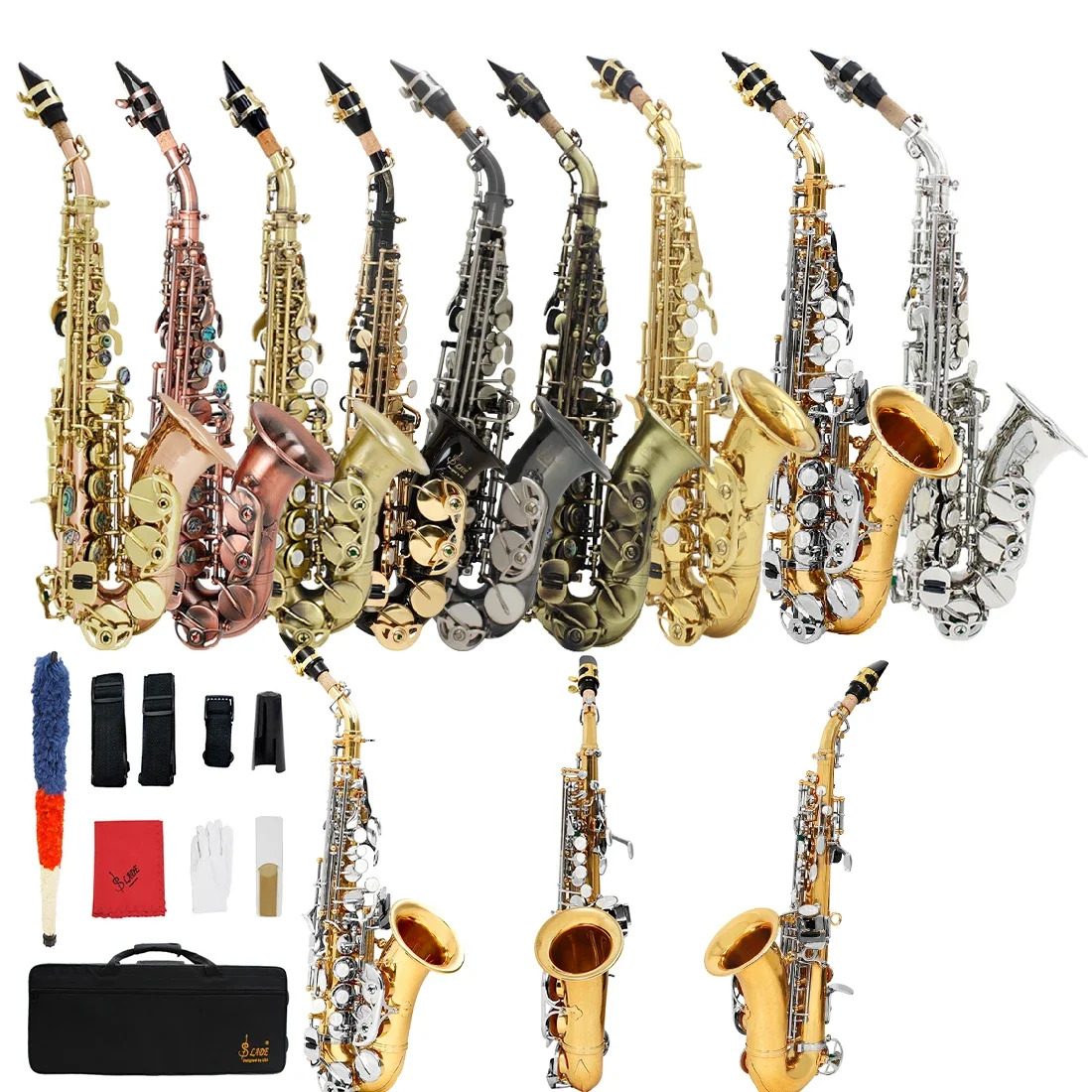 

SLADE Soprano Saxophone Multiple Colors Bb Adjustment Saxophone Carve Pattern Sax with Wind Instrument Accessories