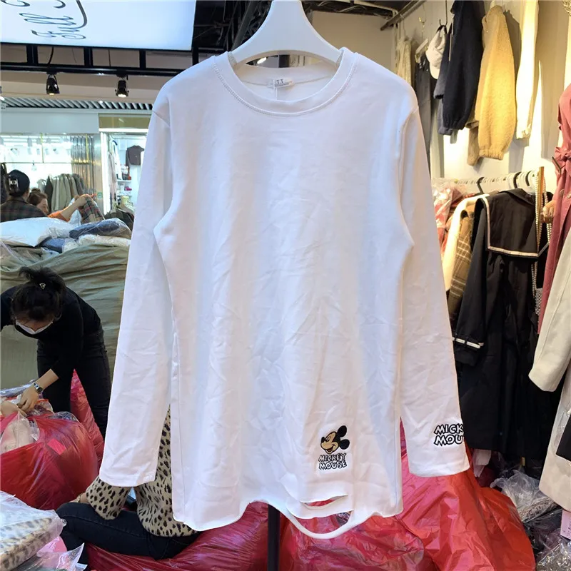 

White Long Sleeve Embroidered Base Layer Shirt Women's Sweatshirt Partner Casual Comfortable Cotton Blend T-Shirt Dress