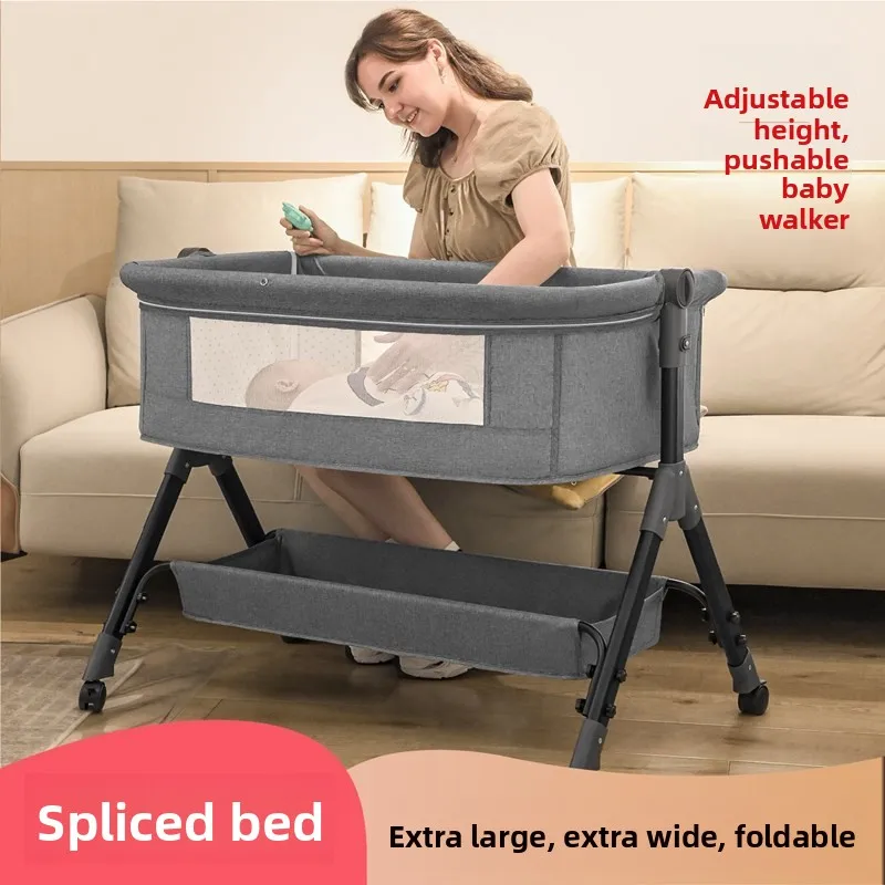 Cuna plegable móvil, cama Queen de empalme, cuna multifuncional para recién nacido, cesta ancha portátil para dormir para bebé