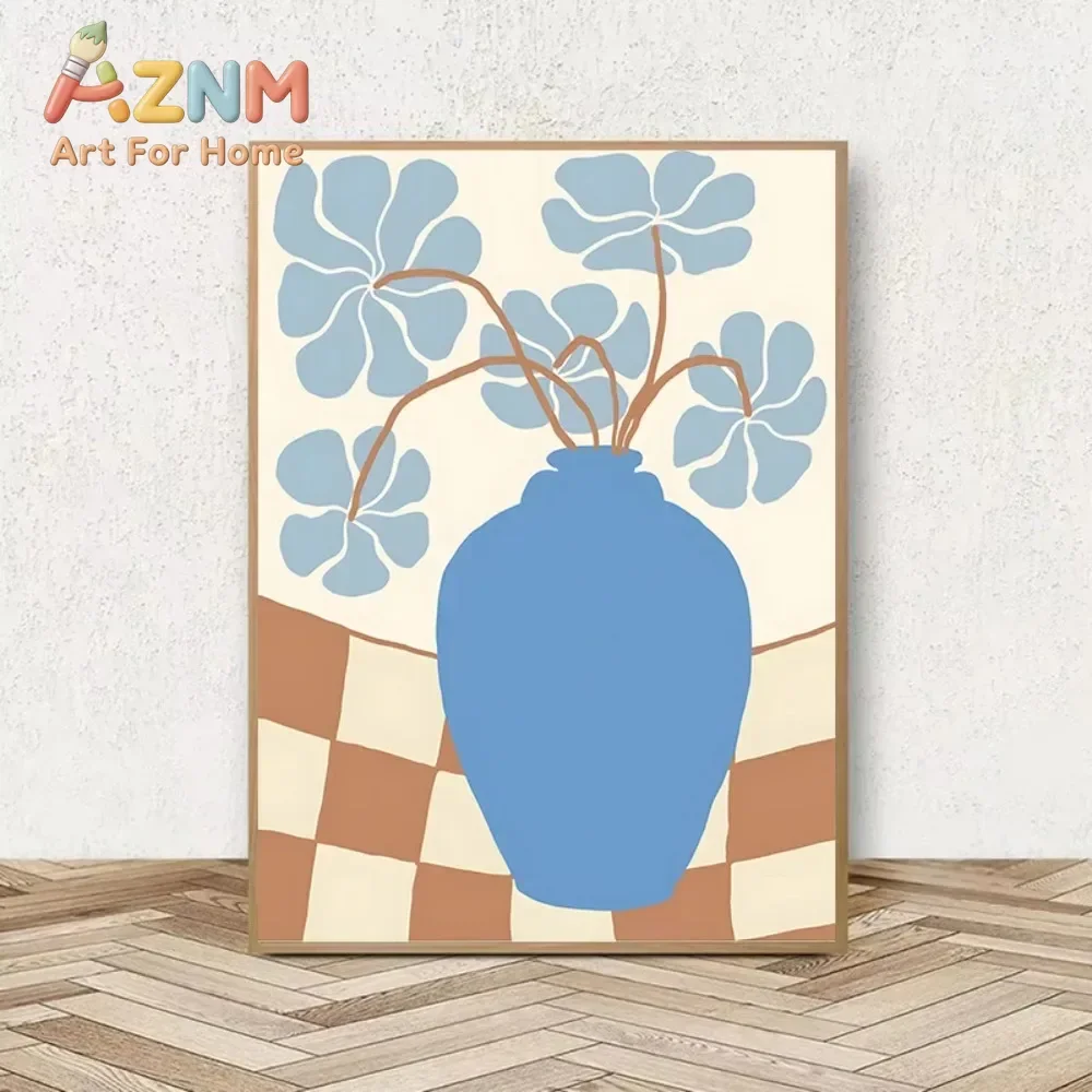 Retro Plant Poster Striped Vase Flower Still Life Canvas Painting Printing Wall Art Picture Home Wall Art Decoration Frameless