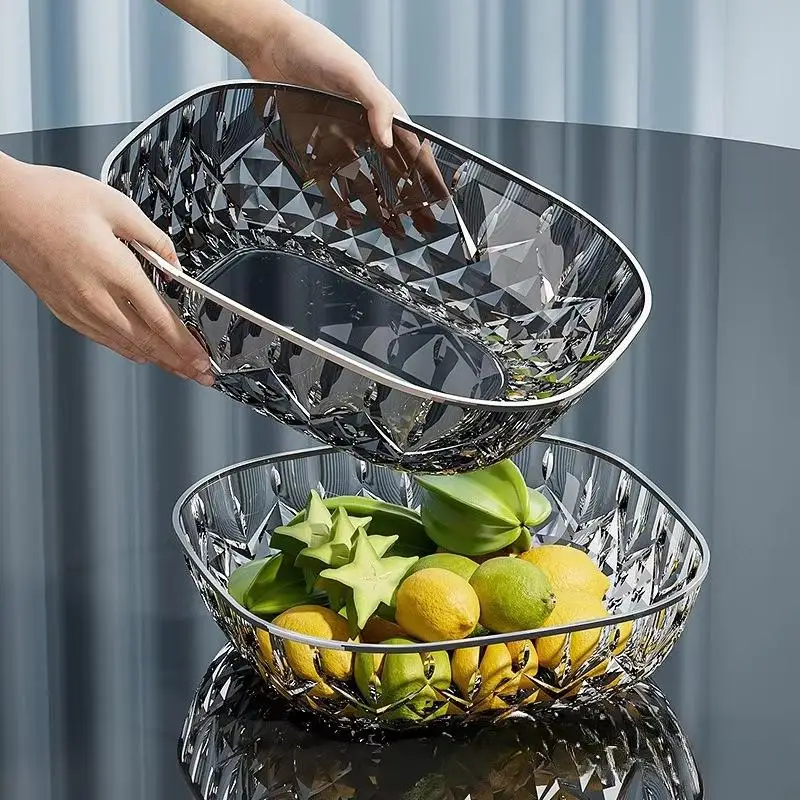Crystal Fruit Bowl With Gold Rim Diamond Cut Texture Shatter Resistant For Serving Fruits Snacks Home Decor