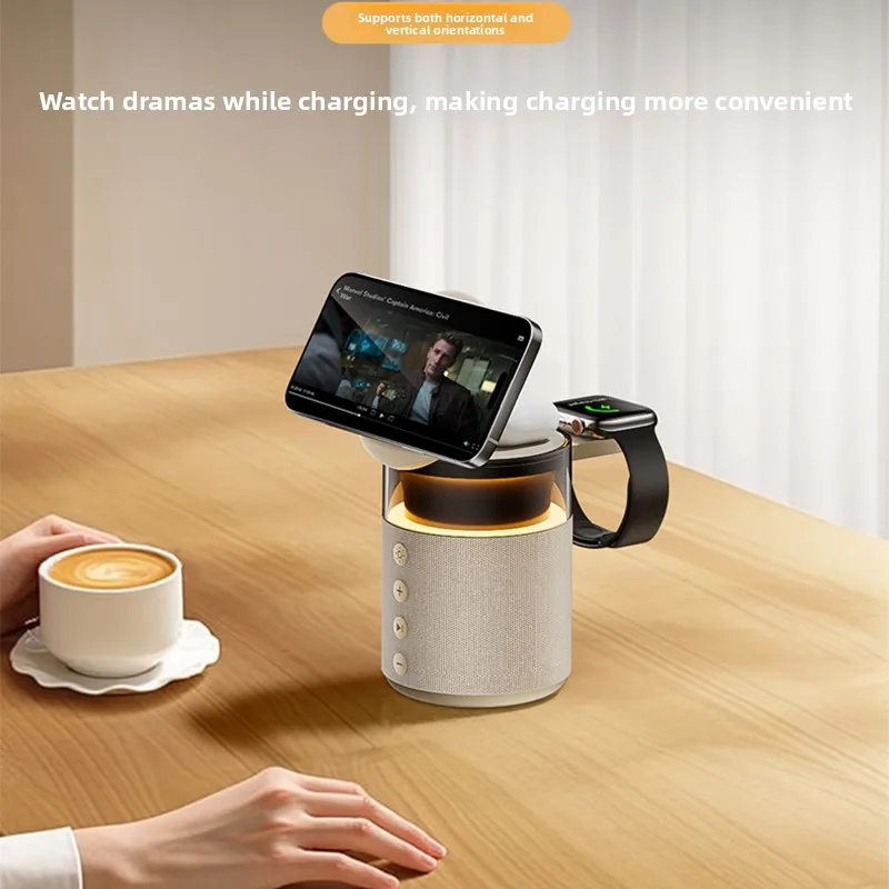 Магнитная беспроводная зарядная станция 5 в 1, зарядное устройство Magsafe, беспроводное зарядное устройство с динамиком Bluetooth для IPhone IWatch AirPods