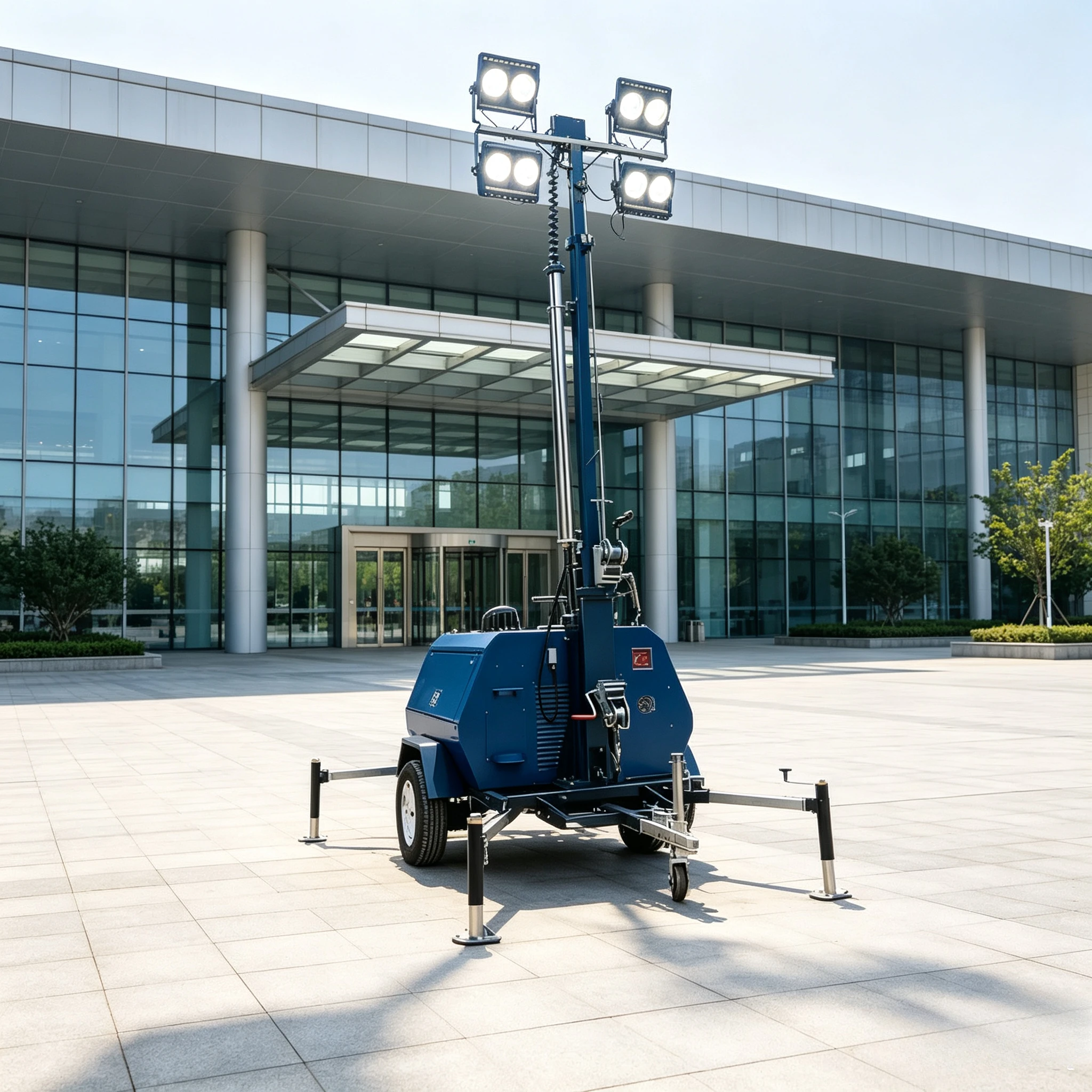 Mobile Light Tower 4x320W LED Trailer Mounted Light Mast with Diesel Generator for Mining Construction Customized