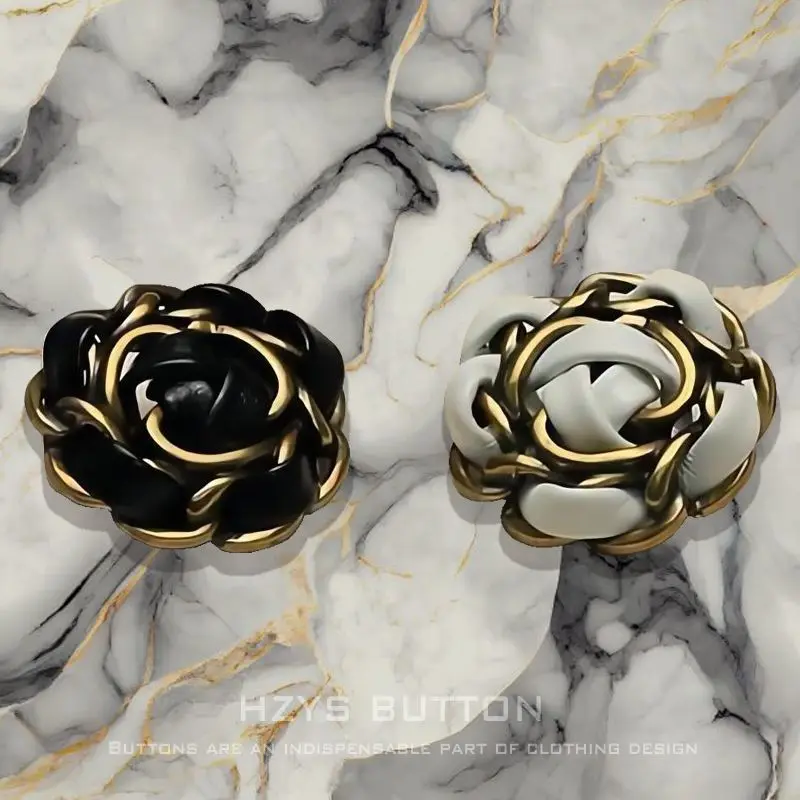 

HZYS 6PCS Luxury Sewing Button Leather Rope Flower Button For Skirt Clothing Coat Accessory Handmade DIY Decoration Black