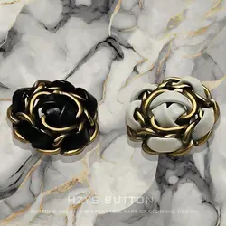 HZYS- 6pcs/lot Luxury Sewing Button Leather Rope Flower Button For Skirt Clothing Coat Accessory Handmade DIY Decoration Black