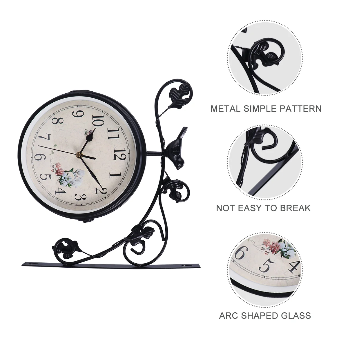 

Double Sided Wall Clock Retro Style Iron Round Shell Metal Hanging Clock for Home Decor Bedroom Living Room Kids Room Restaurant