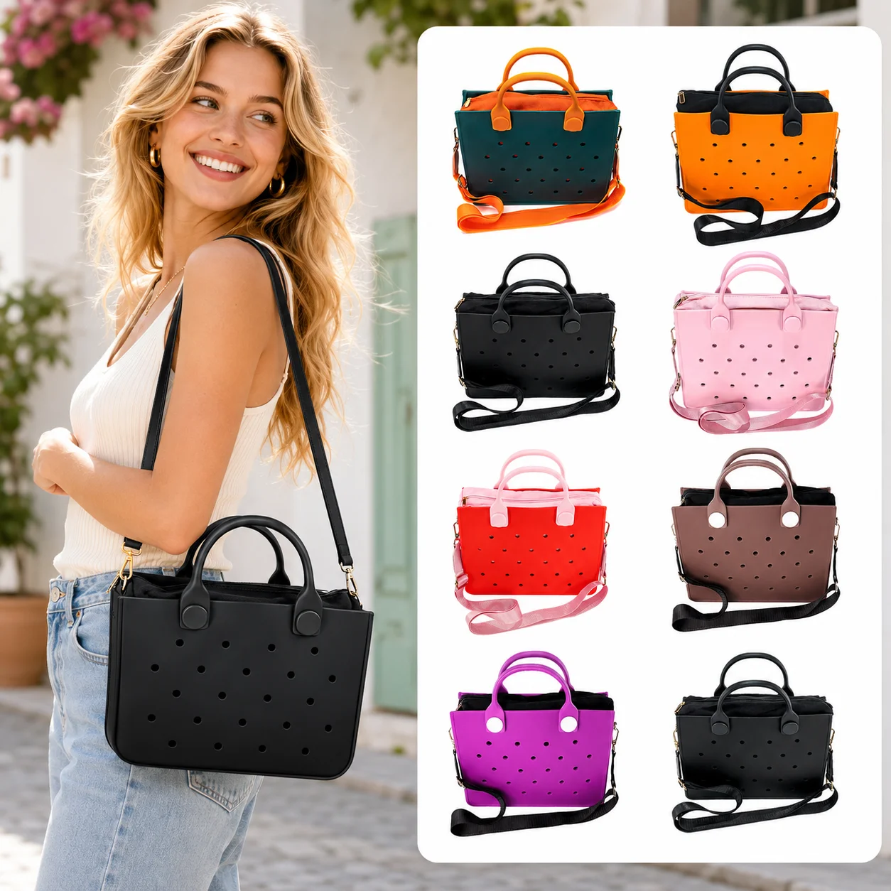 7 Classic Trendy Colors Handbag ,Elegant Sophisticated Soft Black Shoulder Bag,Tote Can Be Decorative Charms Perfect for Girl