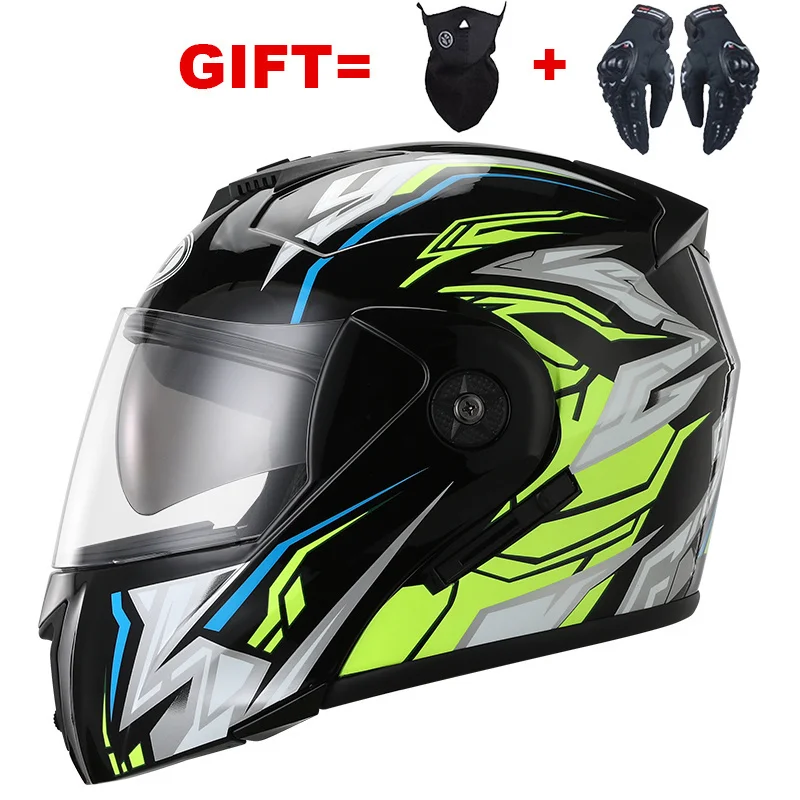 Helm Sepeda Motor Modular Balap Flip Up Diakui DOT Helm Sepeda Motor Motocross Dual Lens Full Face Perlindungan Ganda Hitam