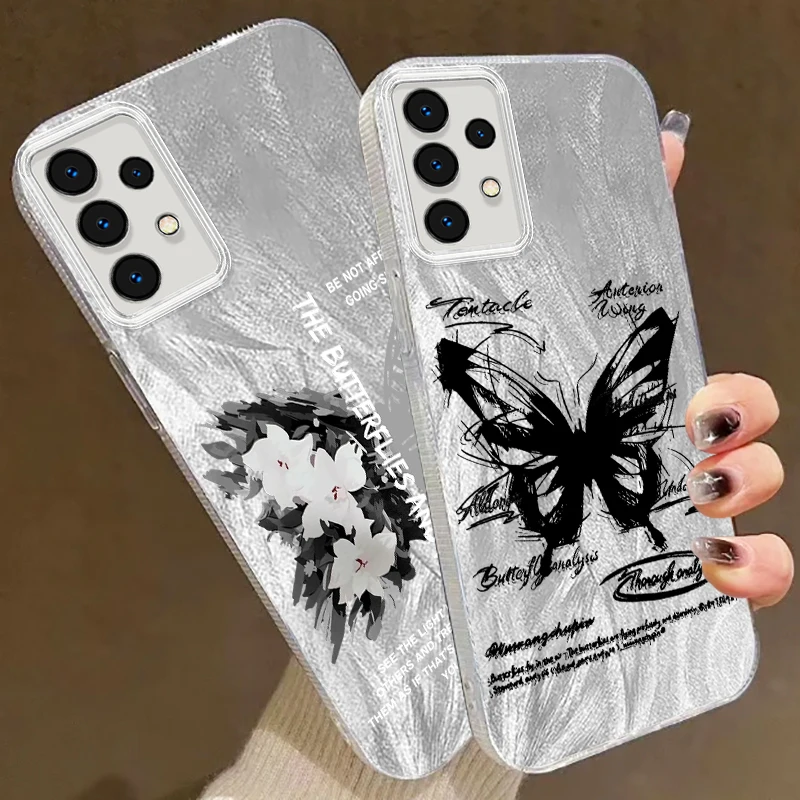 Butterfly Leisure Art For Samsung A73 A72 A71 A55 A54 A53 A52 A51 A35 A34 A32 A13 A12 A05 A04 5G Feather Yarn Cover Phone Case