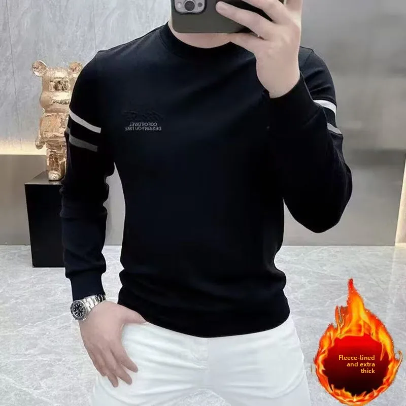 

Faionable Fce Lined Long Sve Hoodie Men's Autumn Winter High Ne Luxury Base irt European Sle Stand Fit Breat...