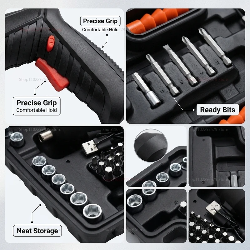 47Pcs Rechargeable Electric Screwdriver Set 3.6V Cordless Lithium Power Tools Kit Foldable for Home DIY Repairs Furniture Electr view 4