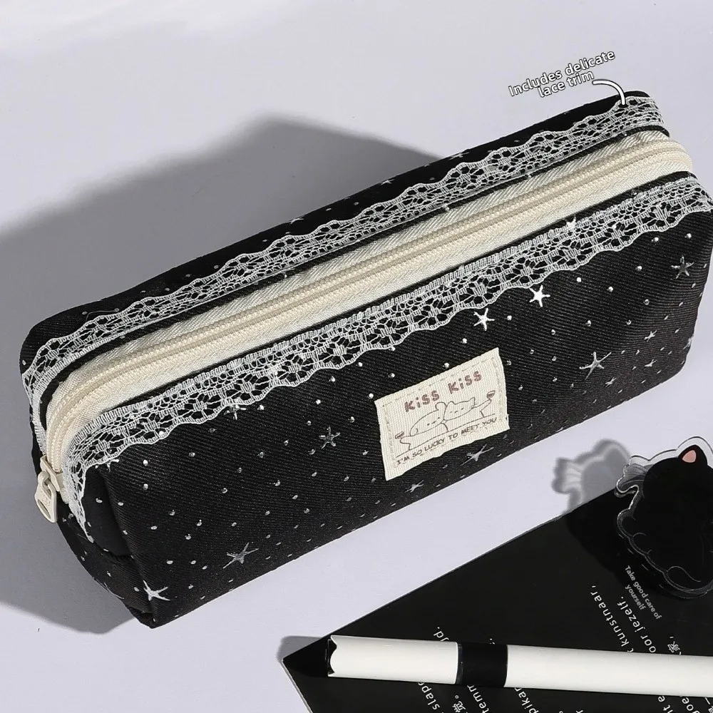 Lace Star Dots Y2k Dots Pencil Case Pencil Pouch Cute Dog Cat Friend Korean Style Pen Bag Desktop Storage Large Capacity