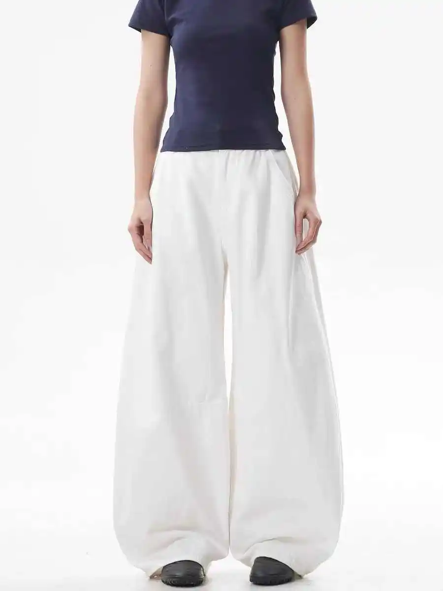 Damskie Białe Szerokie Jeansy Y2k Japoński Styl Streetwear z Lat 2000 Boyfriend Jeans Vintage Harajuku Denimowe Spodnie Ubrania 2025