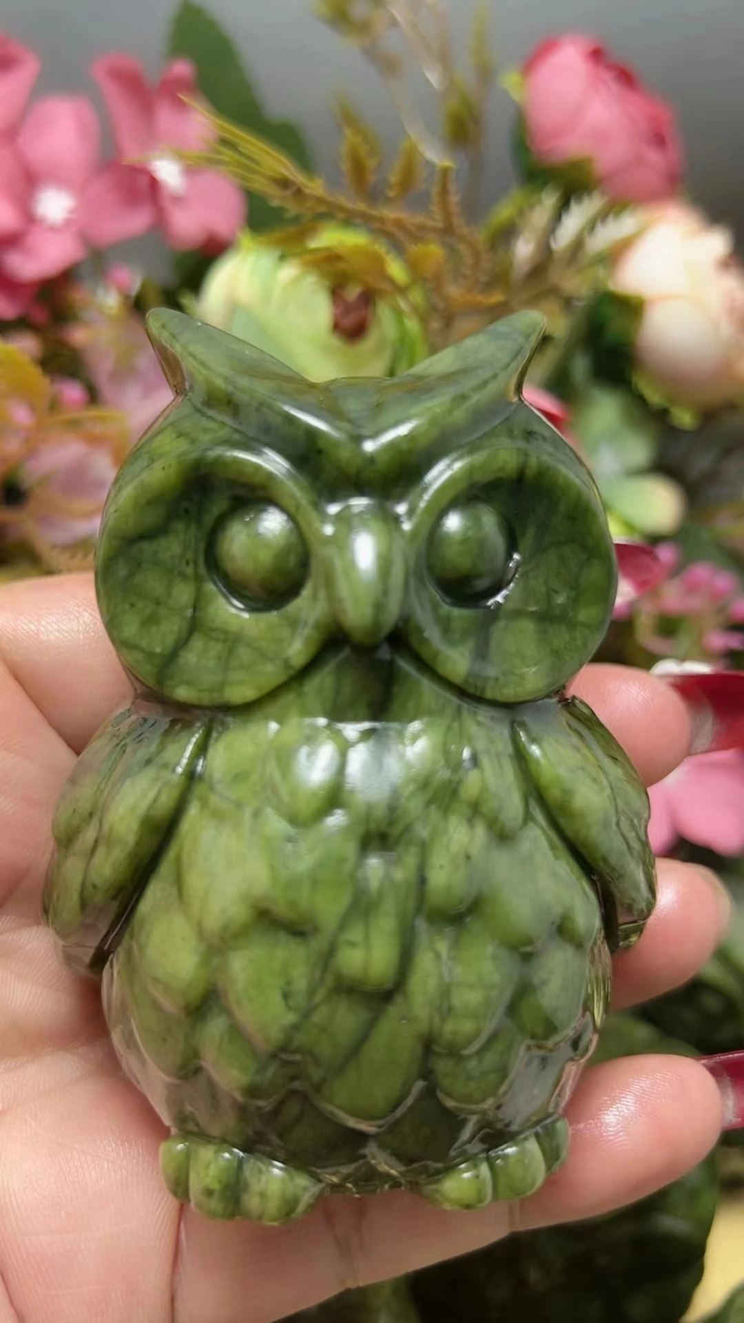 10cm 1pc Natural Stone Serpentine Handmade Owl Carved Animal Crystal Craft Home Decor Decoration Ornament