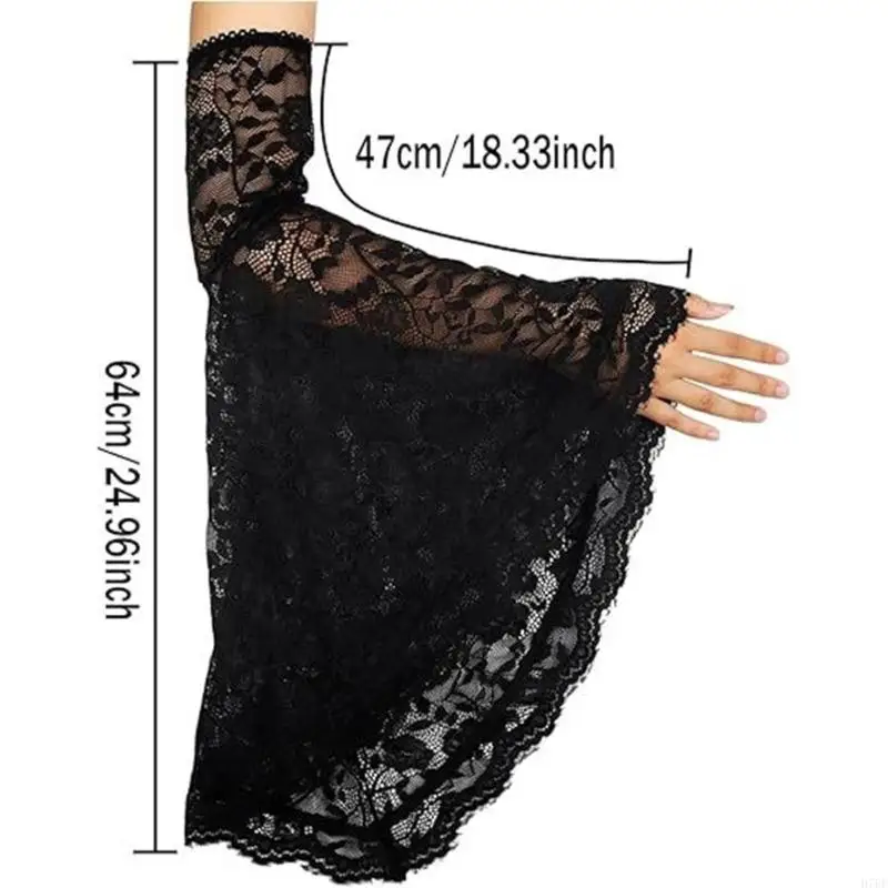 Gothic Lace Sleeves Witch Gloves Elegant Costume Airbwear dengan Sware Cuffs for Tema Pesta dan Halloween Dressing H7EF