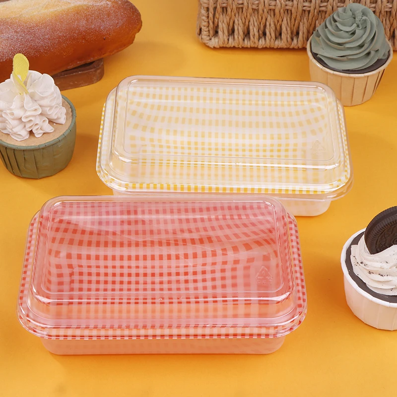 

10Pcs Plaid Disposable Rectangular Plastic Packing Box With Lid Cream Cake Sale Package Box Picnic Bento Sushi Bread Containers