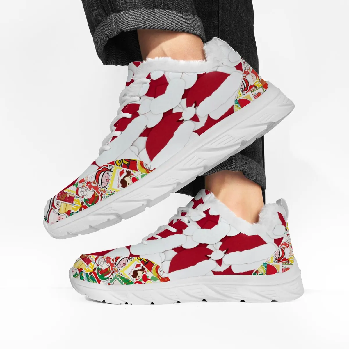 

Low-top Color-block Lightweight Cut-out Fleece Flat Lace-up Christmas and Halloween Color-block Cartoon Sports Casual Shoes