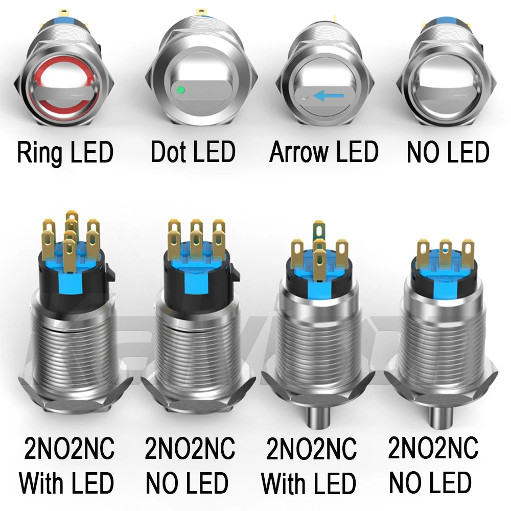 19mm Metal Knob Rotary Switch 2-3 Position Latching Selector Switch Momentary 22MM Rotate Button LED Rotation Metal Knob Switch