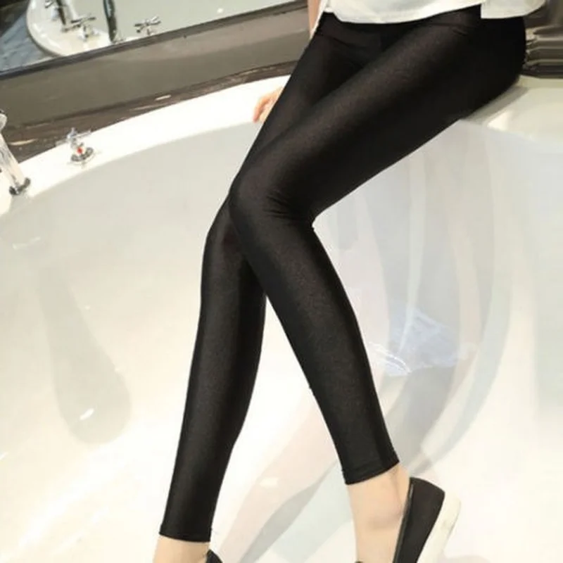 Women Fashion Casual Skinny Pants Shiny Leather Front and Back V-waist Leggings Leather Trousers Leggings Women Pants Women