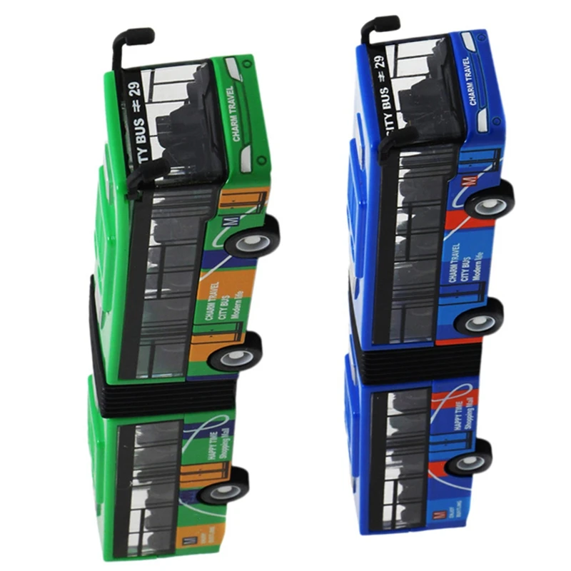 2 Pcs Children's Diecast Model Vehicle Shuttle Bus Car Small Baby Pull Back , Blue & Green