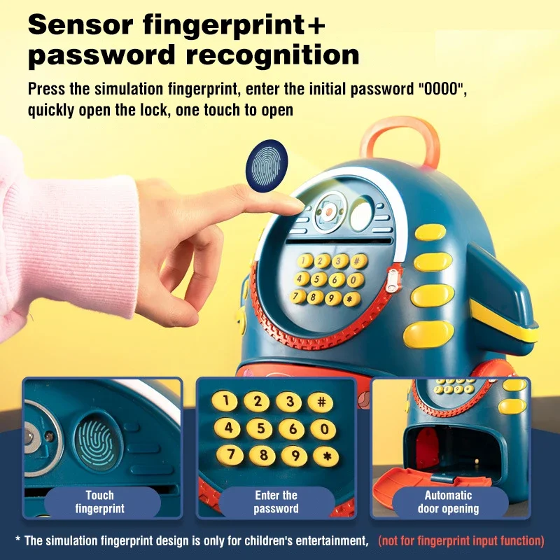 Space Piggy Bank Password Kids Toys Backpack Saving Money Box Simulation Fingerprint Automatic Coin Large Capacity Storage Gifts