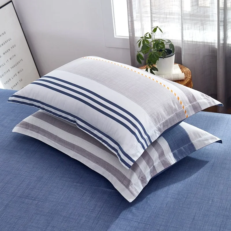 2Pcs British Retro Striped Cotton Pillowcase Soft Breathable Pillow Cover Household Bedding Pillow Protector for Bedroom