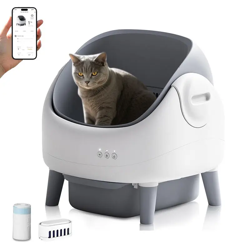 

Автоматический ящик для кошачьего туалета с открытым дизайном, кошачья сковорода, управление через приложение, автоматическая очистка, умный лоток, принадлежности для домашних животных и кошек