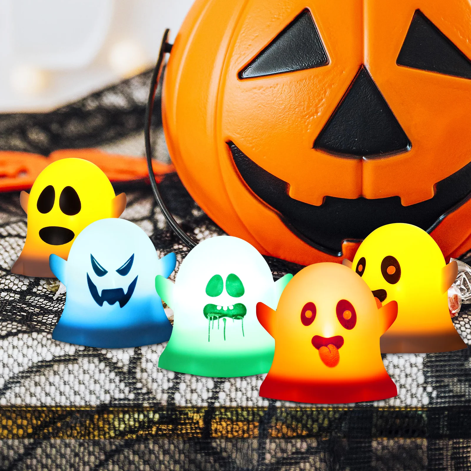 

12 Pcs Halloween Lights Ghost Lamp Decor Flameless Candles Tea Plastic Adorable Night