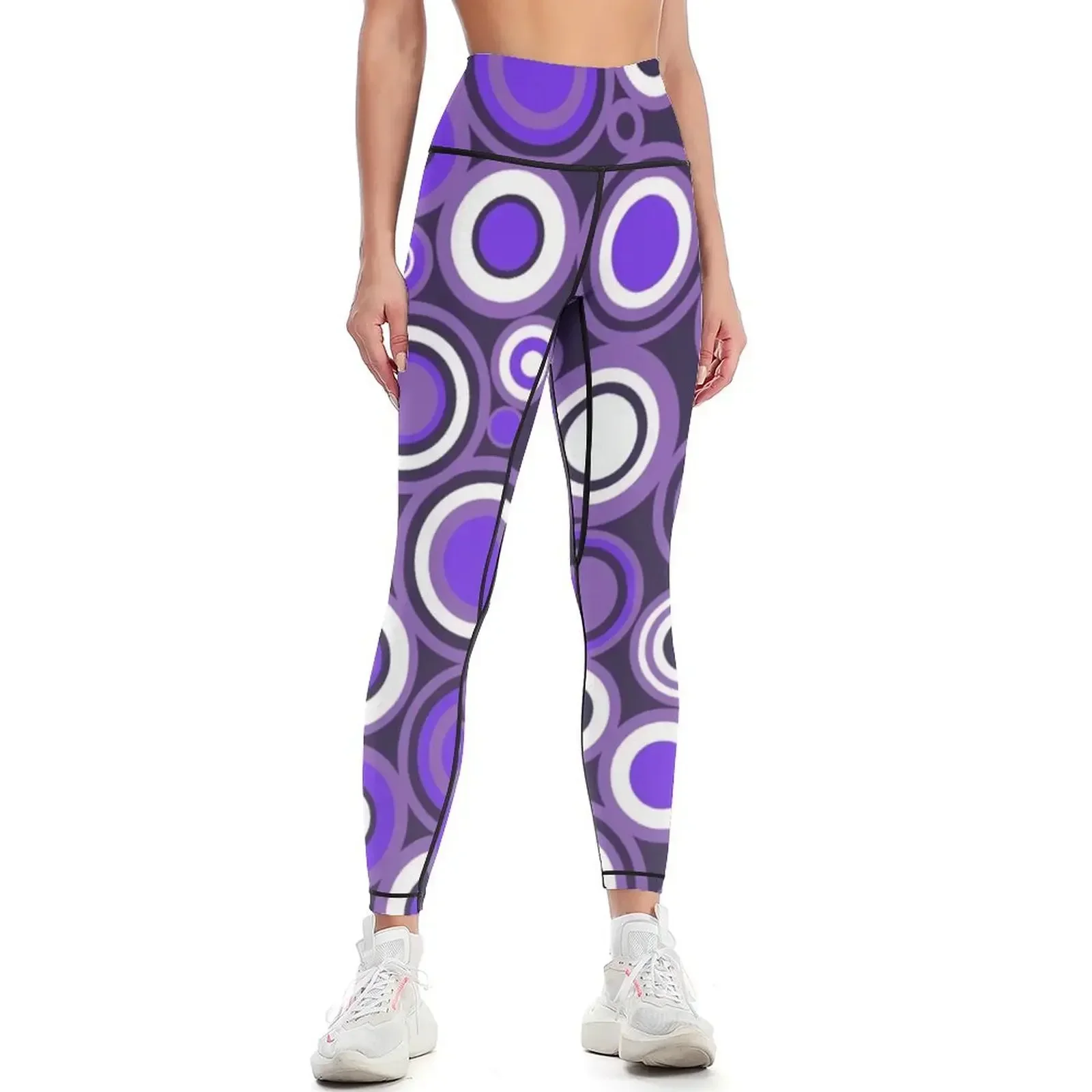 

Ultra Violet, Purple and White Circle Retro Pattern Leggings joggers for Tight fitting woman sportswear gym Womens Leggings