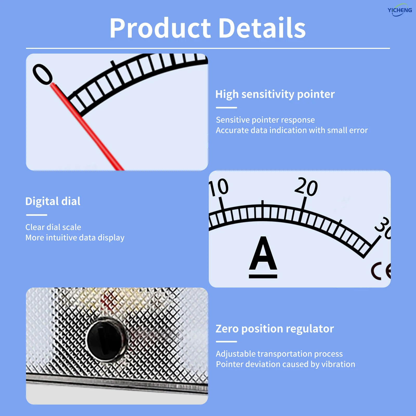 Picture 4: YICHENG DC/AC Ampere meter 1A2A3A5A10A20A30A50A.  DH series panel size 45mm/55mm/60mm/65mm/80mm.Direct connection