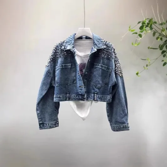 European Collection 2025 Spring/Autumn New Korean Style Bat Sleeve Heavy-Duty Short Washed Denim Jacket For Women