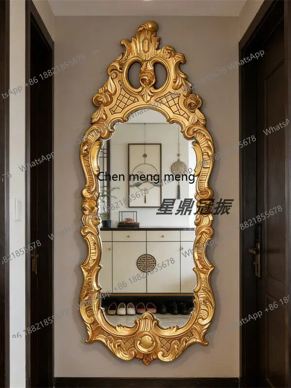 

Французское ретро-зеркало в полный рост с резьбой, настенное зеркало для гостиной, декоративное зеркало для прихожей.