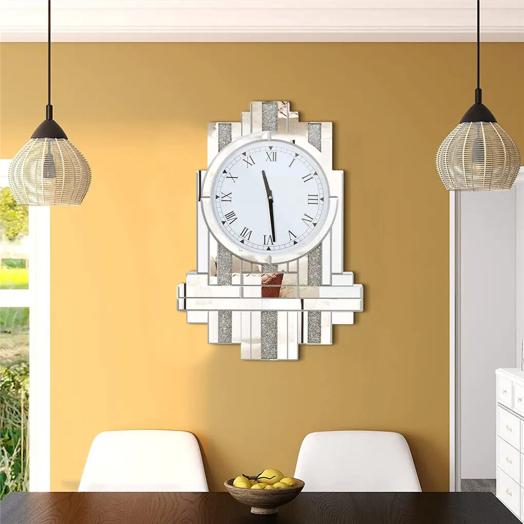 LUVODI Round Art Wall Clock Retro Sunburst Roman Numeral Mirrored Clock for Living Room,Bedroom,Office,Study Room