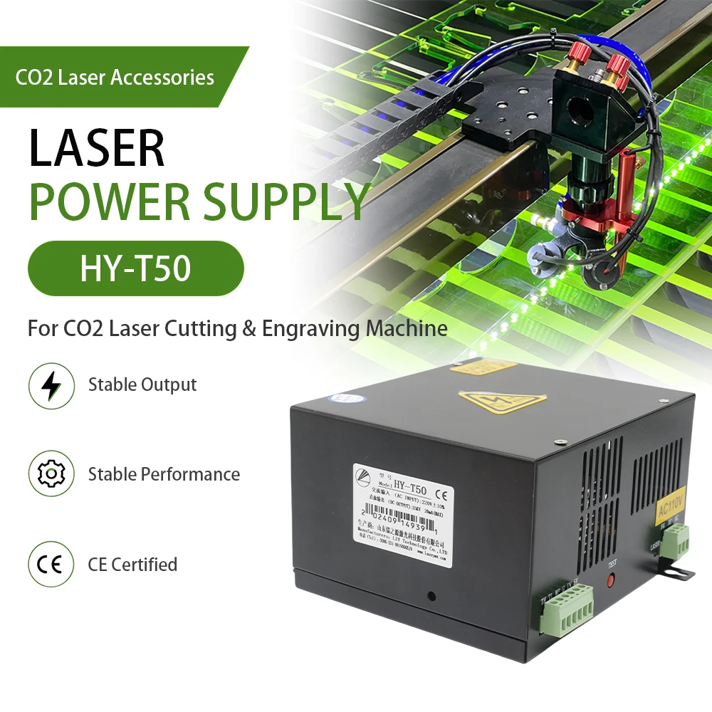 QDLASER 50W CO2 Laser Power Supply HY-T50 / W Series for CO2 Laser Engraving & Cutting Machine, Compatible Laser PSU Module