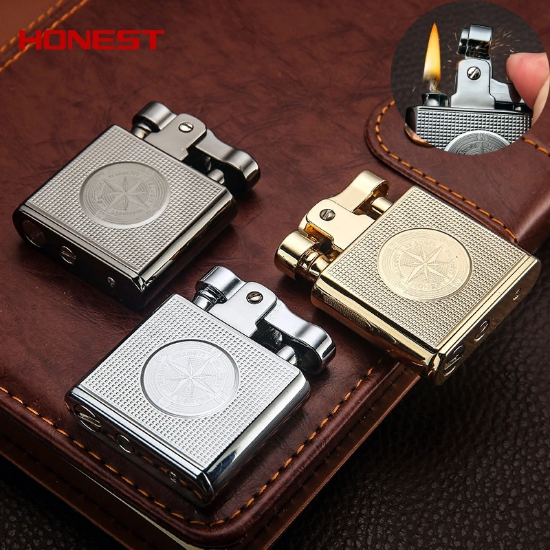 

HONEST Creative Retro Lighter Metal Mini Push Cigarette Lighter Cigar Smoking Accessories Men's and Women's Gifts
