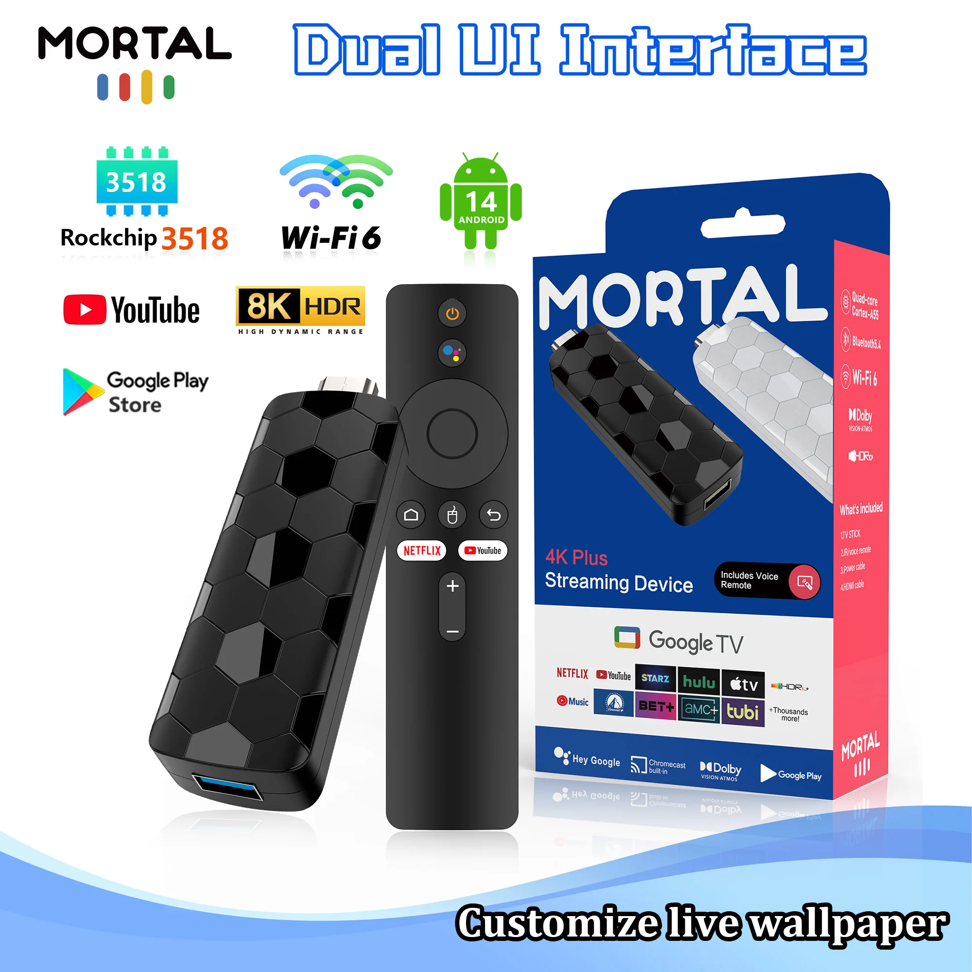 Global R3 + 8K HD Smart TV Box Android 14 WiFi banda Dual 2,4G/5,8G compatible con Google Bluetooth5.0 reproductor multimedia de transmisión decodificador