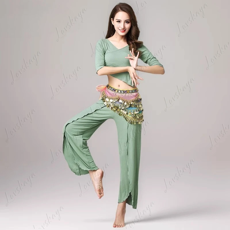새로운 스타일의 벨리댄스 연습복 - 가을과 겨울을 위한 긴 소매와 긴 바지를 갖춘 동양 댄스 의상 세트.