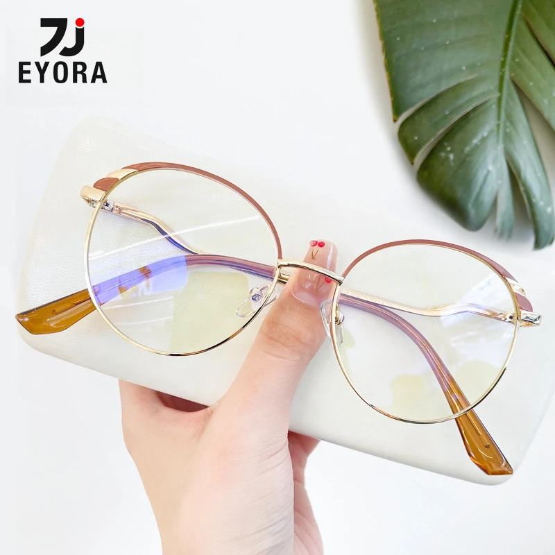 

EYORA Fashion Metal Round Full Rim Reading Glasses Anti Blue Ray Myopia and Hyperopia Photochromic Prescription Eyewear Lens