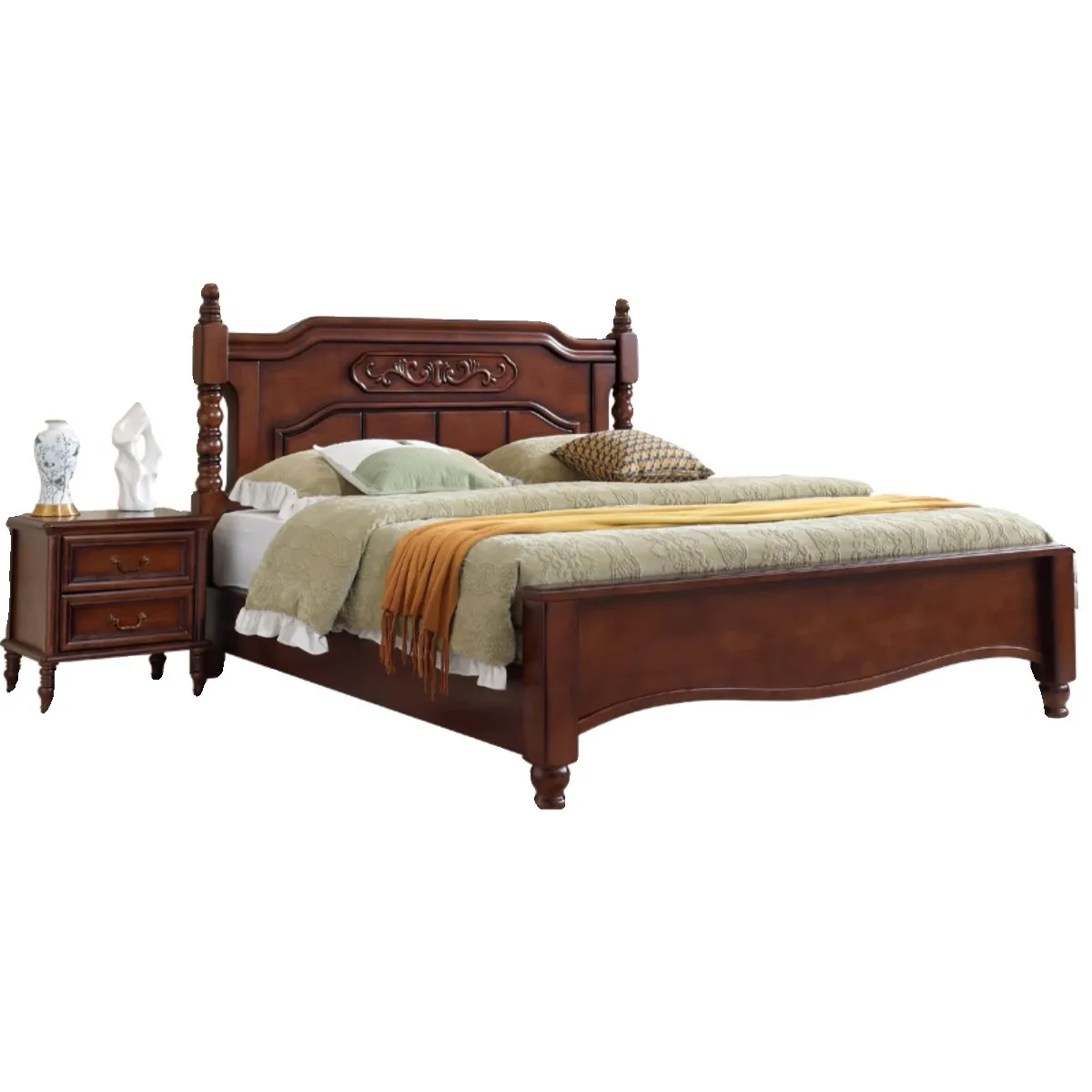 

American rural solid wood, double, light luxury master bedroom, wedding, modern simple small apartment, high box storage